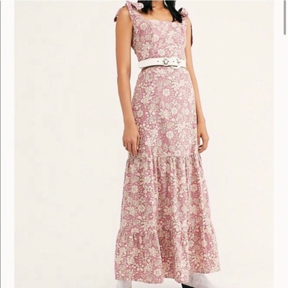 NWT Free People In The Fields Floral Pink Tiered Maxi Dress size small - Picture 1 of 9